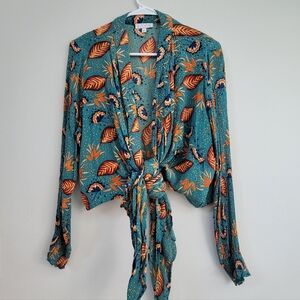 Patrons Of Peace Blue Tie Top Women's Size S Hippie Boho Festival Forest Fairy